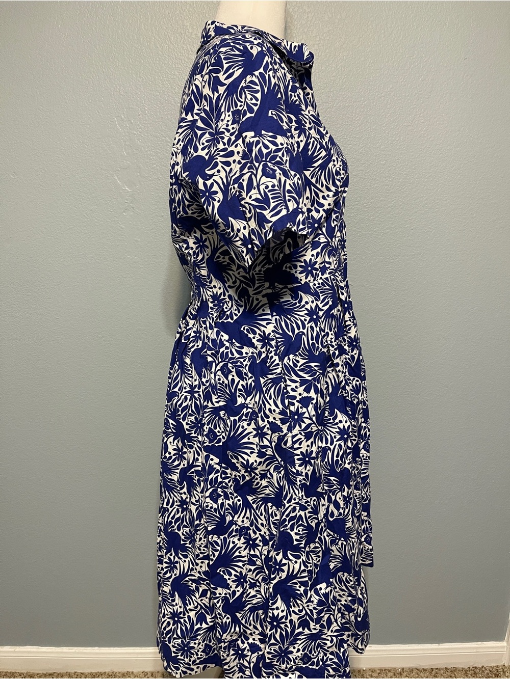 Boden Blue White Bird Floral Shirt Dress Button Front Midi Garden Party Size 12R - Picture 2 of 10